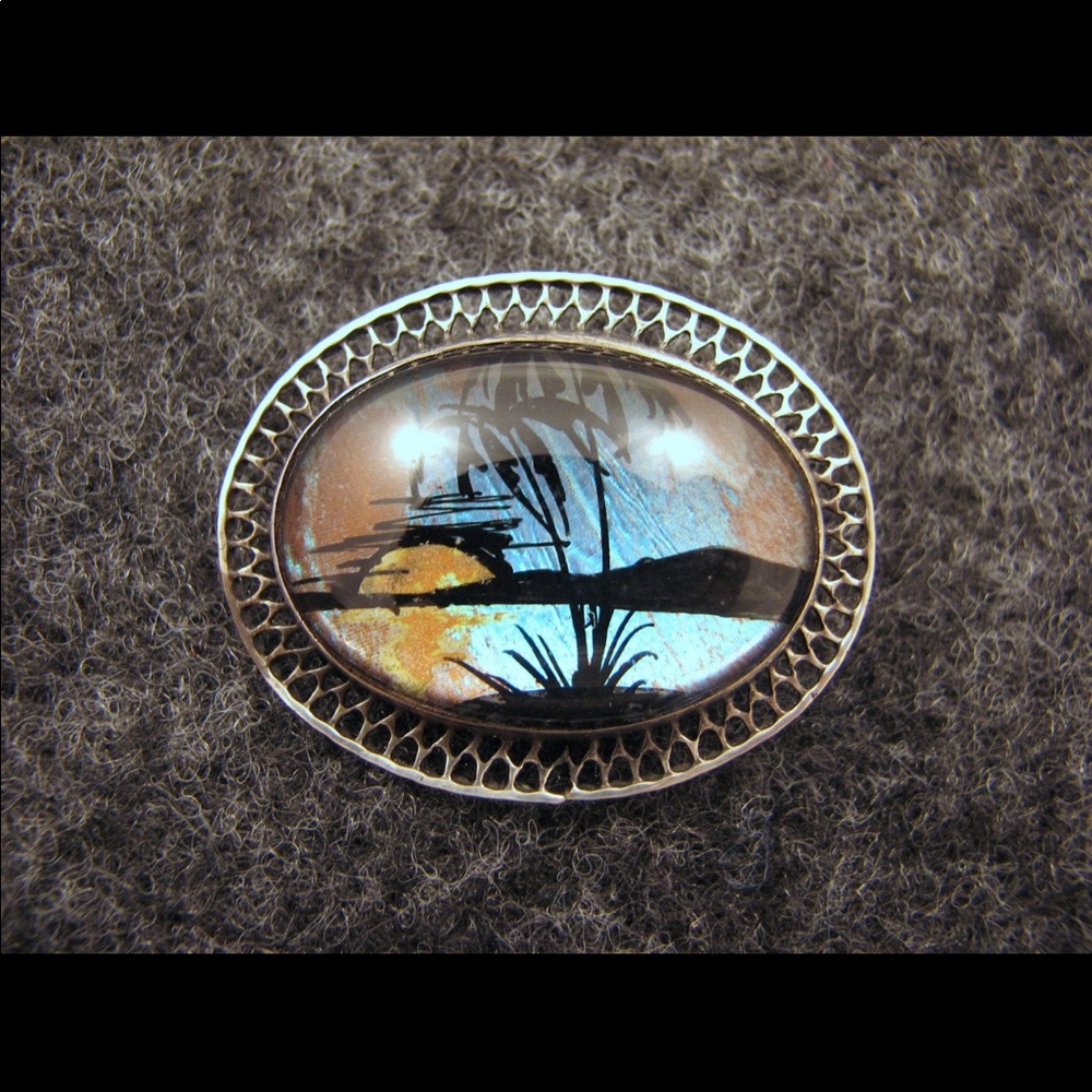 Sterling BUTTERFLY WING Greek key filigree pin